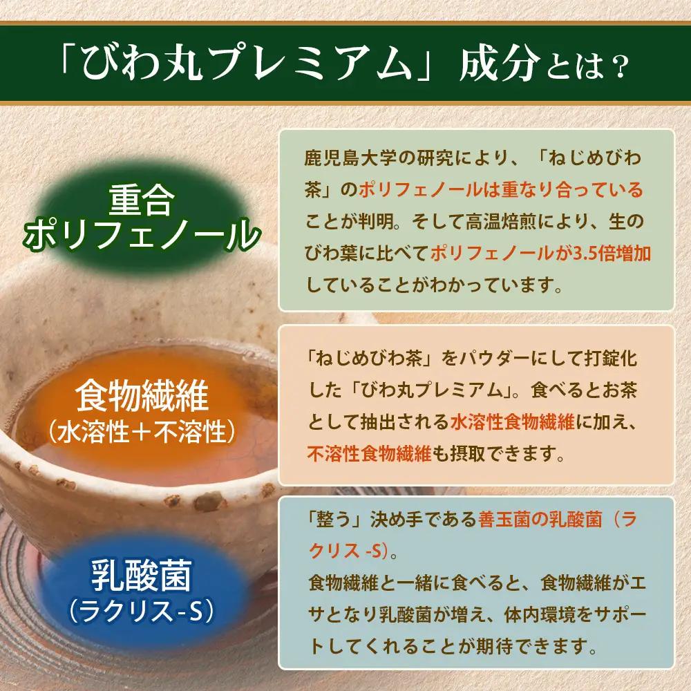 【定期便 全3回】≪3ヶ月連続で毎月お届け≫ びわ丸プレミアム ≪1回あたり(120粒入×1袋) ≫  健康補助食品 びわ茶含有加工食品  TO-10-NP| 国産 びわ茶 びわの葉 サプリメント 乳