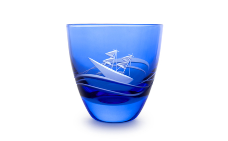 浅草切子「波と風 ぐい呑青藍」 木箱入り_0012-150-T07