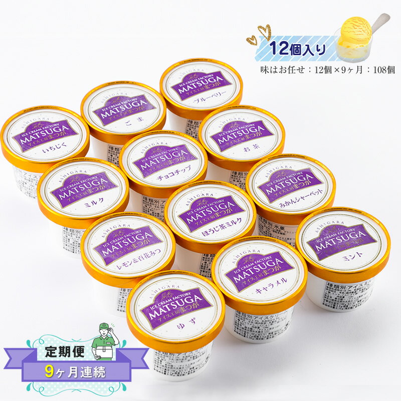 【ふるさと納税】【定期便月9ヶ月連続】自社農園で栽培した果物でつくった旬なアイスを毎月お届け（味はお任せ：12個×9ヶ月：108個） 果物 フルーツ 旬 食品添加物 不使用 カップアイス シャーベット ギフト プレゼント 詰め合わせ