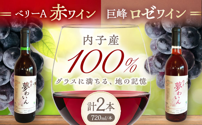 内子夢わいん 赤(ベリーA)+ロゼ(巨峰) 1本約720ml 各1本入りセット 計1440ml / ワイン 赤ワイン ロゼワイン わいん wine お酒 酒 洋酒 愛媛県 愛媛 内子町 国産ワイン 日本ワイン 果実酒 送料無料 人気 家飲み 宅飲み 四国 【企業組合内子ワイナリー】 [BKAG001]