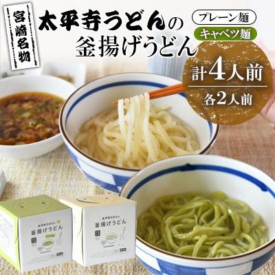 ふるさと納税 高鍋町 太平寺うどんの釜揚げうどん プレーン麺(2人前)×キャベツ麺(2人前)セット