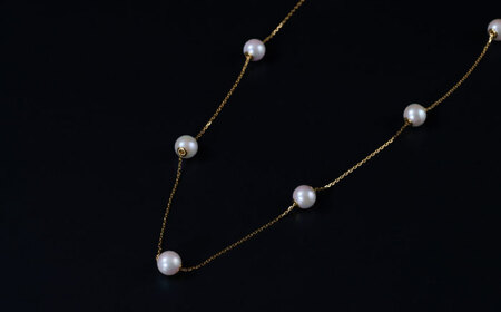 【選べる！】【パールポジションを楽しめる♪】約6.5-7.0mm アコヤ真珠ロングステーションネックレス（ イエローゴールドorプラチナ ）/ 佐賀県 [41AAAA017]