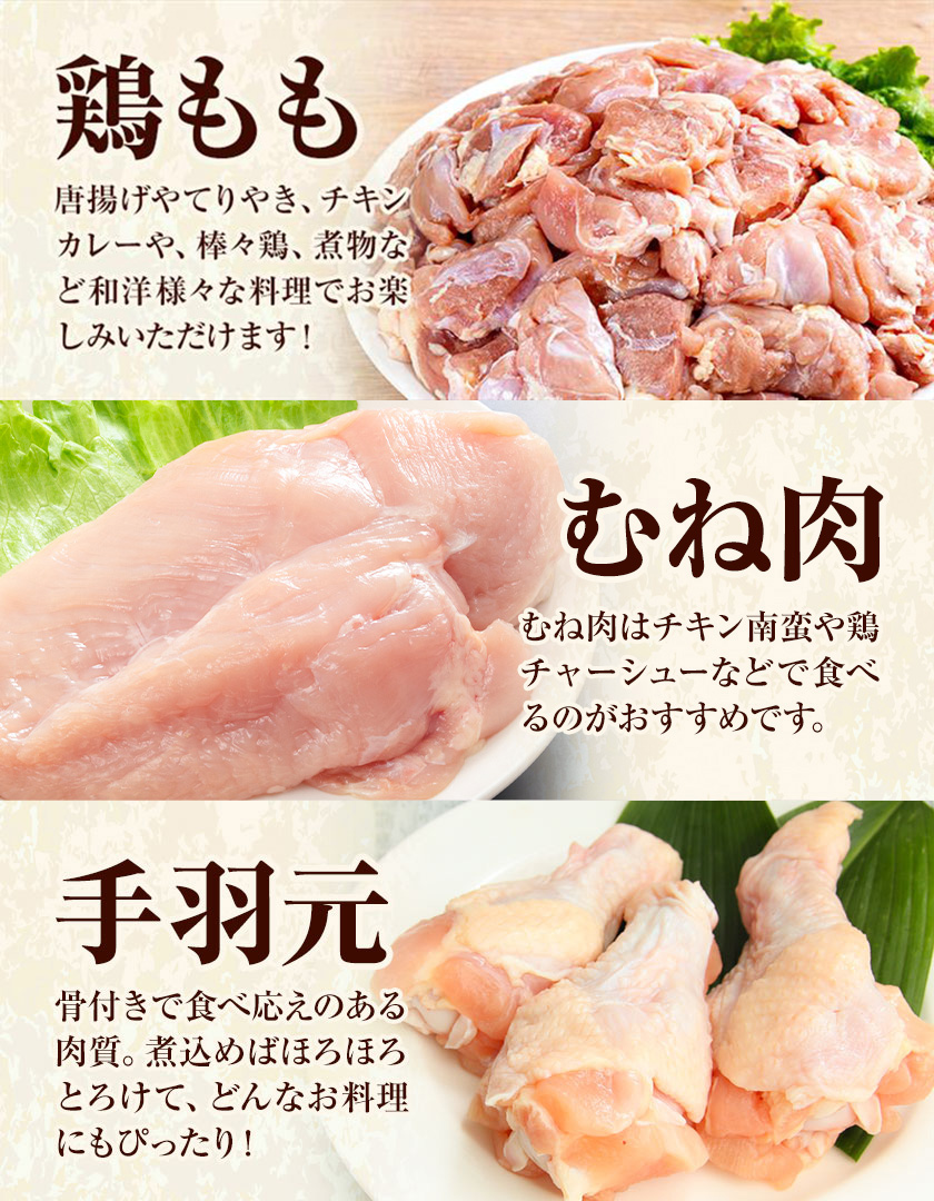【12ヶ月定期便】 九州産 若鶏もも肉(310g×3袋) ムネ肉(600g×2袋) 手羽元 セット(500g×3袋) 計3.63kg 鶏肉 肉 鶏 手羽 手羽元 唐揚げ 詰め合わせ セット 冷凍 九州