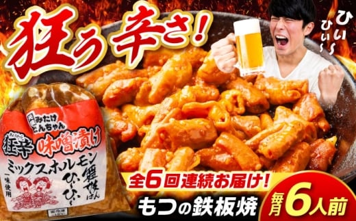 【6回定期便】 「元祖みたけとんちゃん」 狂辛 味噌漬け ミックスホルモン 3袋（6人前） / モツ もつ 白もつ ホルモン 辛口 / 御嵩町 / 藤よし [AVAA068]