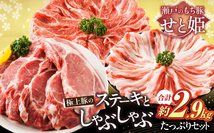 
            冷凍 肉「瀬戸のもち豚せと姫」たっぷりセット約2,900g (ロースステーキ・肩ロース・バラ) 広島県福山市/日本畜産株式会社 豚肉 ぶたにく しゃぶしゃぶ ステーキ 小分け [BAER024]
          