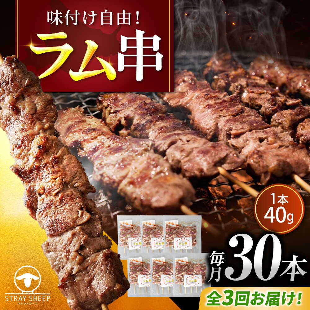 【ふるさと納税】【3回定期便/毎月】ラム串 30本 | ラム ラム肉 羊肉 仔羊 北海道 | ストレイシープ[BOAP026]