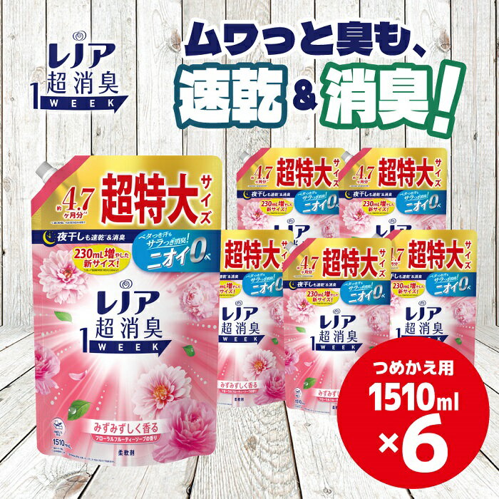 【ふるさと納税】P&G レノア超消臭1weekみずみずしく香フローラルフルーティーソープの香り詰替用超特大 1ケースお届け/柔軟剤 レノア 速乾消臭 超消臭 新サイズ 1510ml×6 フローラルフルーティーソープ 夜干し つめかえ用 約4.7か月分 超特大 P&G高崎工場 群馬県 高崎市