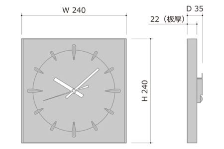 No.227 【家具蔵】 時計　ソアレ角（大）　ウォールナット材