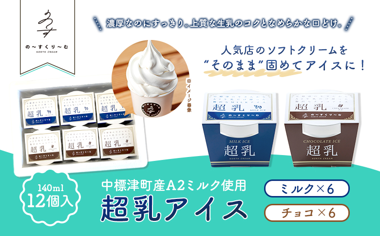 中標津町　超乳アイス（ミルク＆チョコ）　140ml×12個セット　計1680ml｜ ふるさと納税 北海道 中標津 詰め合わせ アイス ミルク チョコ 乳製品 A2ミルク 贈り物 セット スイーツ おや
