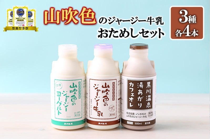 
                  【山のいぶき】山吹色のジャージー牛乳 おためしセット 3種 各4本 計12本 乳脂肪分 5％以上 低温殺菌 素材の味 詰め合わせ お試し 小国ジャージー牛乳 湯あがりカフェオレ 200ml のむヨーグルト150ml ギフト 贈答 セット FOODEX JAPAN ご当地牛乳グランプリ 最高金賞 味の評価審査賞 購買意欲審査賞 味覚賞 2014 ヨーグルトグランプリ 金賞 熊本 阿蘇 小国郷
                