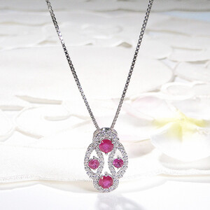 130-9-7 ネックレス PT900 プラチナ ルビー ダイヤモンド 計1.0ct ボリューム ドット もこもこ ペンダント【f245-pt】