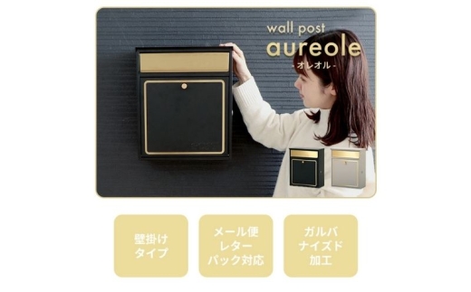 壁掛けポスト aureole(オレオル) ブラック 壁掛け ポスト 壁付けポスト 郵便受け 郵便ポスト ポスト郵便受け メールボックス 鍵付き 大容量 A4 レターパック 家庭用 玄関 一軒家 DIY おしゃれ エクステリア インテリア 雑貨 兵庫 兵庫県 小野市