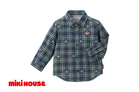 【ミキハウス】長袖シャツ 子供用　紺・120サイズ（55-26-N-120）こども 子ども服 子ども 子供 子供服 播州織 シャツ mikihouse ミキハウス