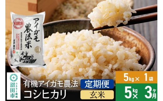 【玄米】《定期便3回》令和6年産 有機アイガモ農法コシヒカリ 5kg×1袋 金井農園