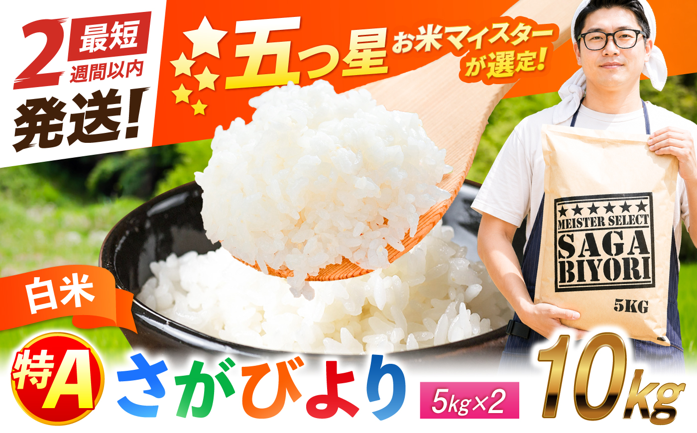 五つ星お米マイスター厳選！さがびより 白米 10kg（5kg×2袋） 吉野ヶ里町/大塚米穀店 [FCW046]