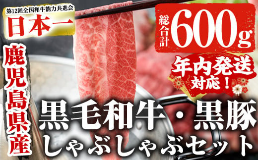 
            【年内発送対応！】鹿児島黒毛和牛 鹿児島黒豚しゃぶしゃぶセット(300g×2P・計600g) たれ付き 黒毛和牛 黒豚 国産【ナンチク】A1-v01
          