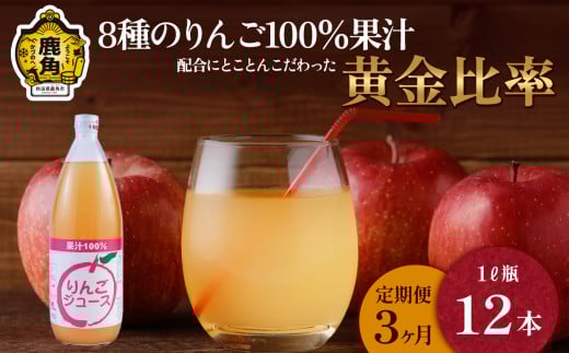 【定期便 3ヵ月】木村さんちの葉取らずりんご100％果汁 りんごジュース 1L×12本【録政園】 葉とらず はとらず 林檎 リンゴ りんご 完熟 極 甘い フレッシュ 果物 くだもの フルーツ 秋田県 秋田 あきた 鹿角市 鹿角 かづの ジュース