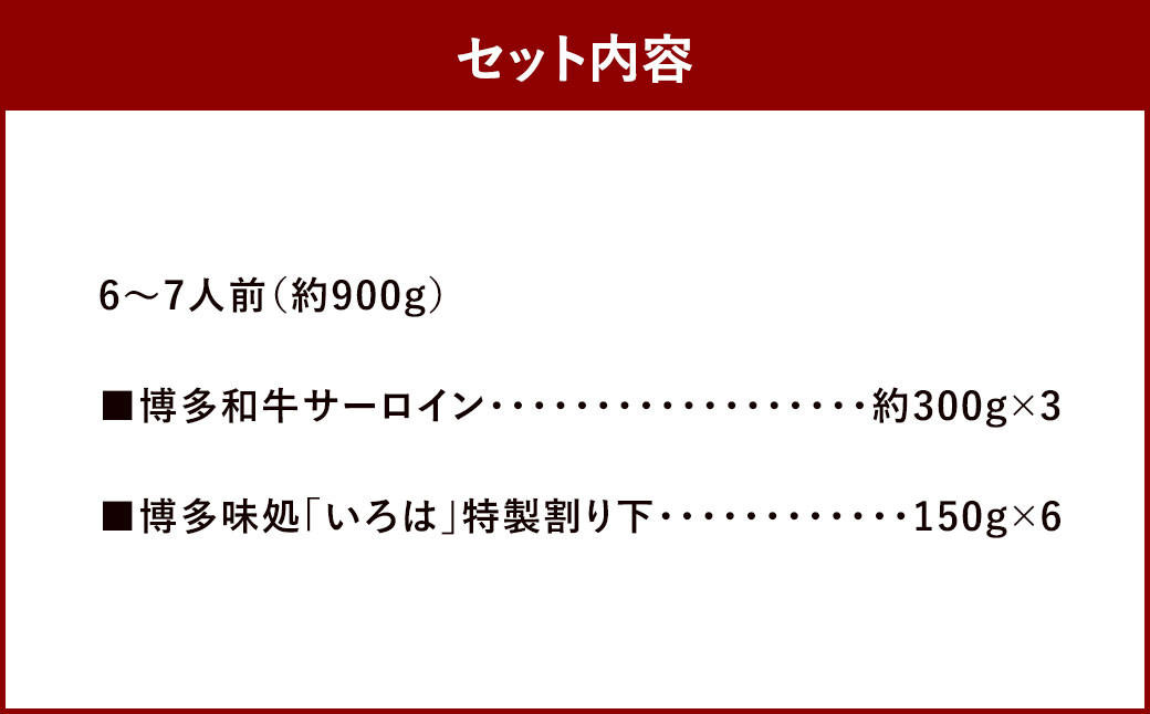 博多和牛 すき焼き用サーロイン肉 約900g 6～7人前 【 博多味処「いろは」特製割り下付き 150g×6 】