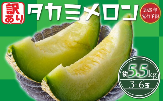 【 2026年 先行予約 】 訳あり メロン 青肉 約5.5kg 以上 (2～6L) (約3～6玉) 果物 くだもの フルーツ タカミメロン めろん meron 貴味メロン デザート 糖度 おすすめ 高級 人気 旬 訳アリ 青果 贈り物 ギフト プレゼント 産地直送 送料無料 千葉県 旭市 たかの果樹園 tke002_X1