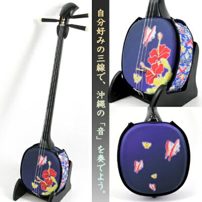 【ふるさと納税】【米須三線店】デザイン三線 初心者用コンプリートセット (ハイビスカス & 蝶 A)【1259005】