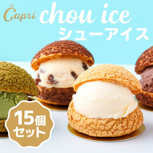 おうちでカフェ気分Capriの贅沢 シューアイスBOX バニラ チョコレート ストロベリー 抹茶 ラムレーズン 5種類 15個 シュークリーム 専門店 Capri 個包装 冷凍スイーツ 人気 洋菓子 スイーツ アイスクリーム 子ども おやつ 自分ご褒美 送料無料 大阪 河内長野人暮らし 大人気 お取り寄せグルメ 人気 冷凍配送 送料無料 母の日 父の日 贈り物 プレゼント