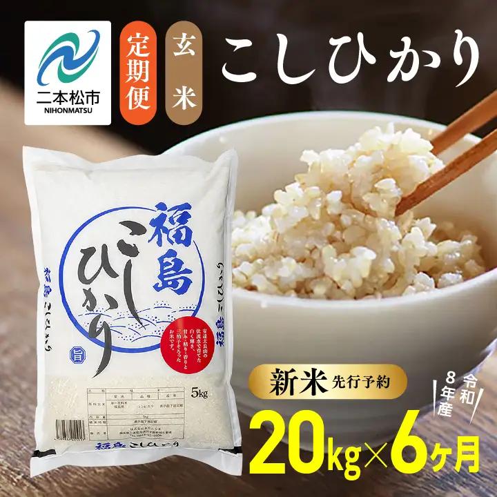 《先行予約》【6ヶ月定期便】玄米 令和8年産 こしひかり 20kg 玄米