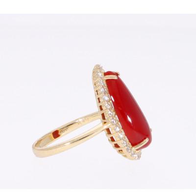 ふるさと納税 山梨県 K18イエローゴールド 血赤 珊瑚 ペアシェイプ しずく ダイヤ リング 11号【RK-9905】 |  | 01