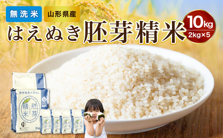山形県産 無洗米 令和7年産 はえぬき 胚芽精米 10kg(2kg×5袋)【山形県産 BG精米製法】 036-007