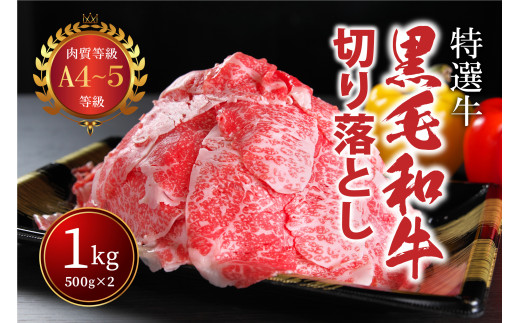 国産！！ A4〜A5ランク黒毛和牛切り落とし１kg（５００g×２パック）