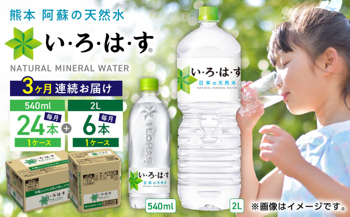 【全3回定期便】い・ろ・は・す 阿蘇の天然水 2L×6本 540ml×24本 計2ケース 計30本 いろはす 水 軟水 飲料 熊本県【コカ・コーラボトラーズジャパン株式会社】[YCH034]