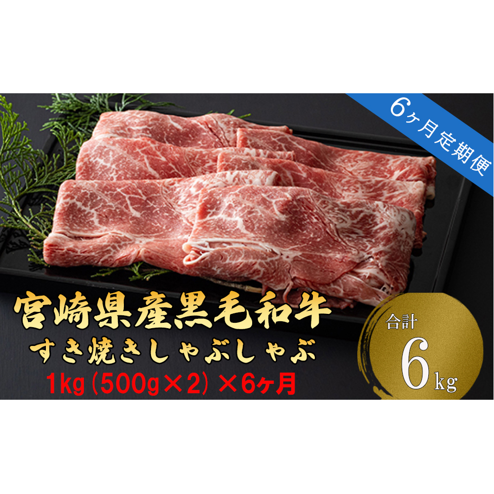 6回 定期便 黒毛和牛 ウデ スライス (500g×2) 合計6kg [ミヤチク 宮崎県 美郷町 31au0049] すき焼き しゃぶしゃぶ 冷凍 国産 宮崎県産 和牛 送料無料 牛 肉 予約 ウデ