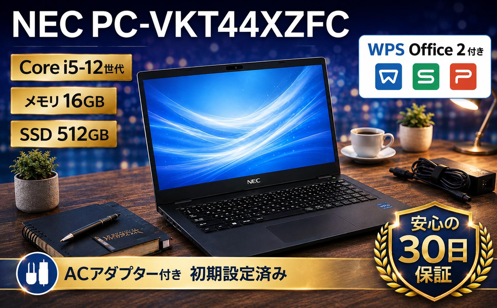 
                  【NEC PC-VKT44XZFC】第12世代Core i5 / 16GB / 512GB / WPS付　初期設定済み・すぐ使える再生ノートPC / 　185-01ts
                