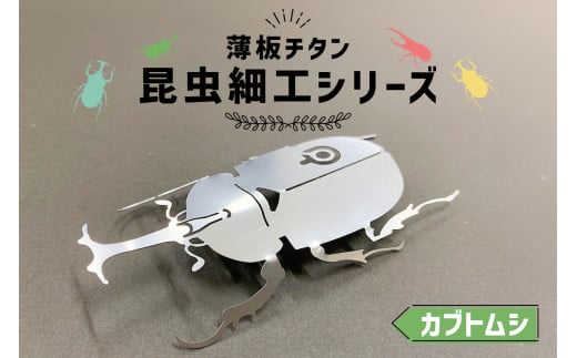 薄板チタン昆虫細工シリーズ（カブトムシ）　【 岐阜県 可児市 高級素材 雑貨 インテリア カブトムシ おしゃれ 綺麗 精密加工 芸術 アート チタン 昆虫細工  芸術  木箱 】