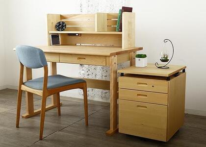 大川家具 ファイン 110cm デスクセット(デスク本体、本立、ワゴン) サクラ(バーチ) 野中木工所