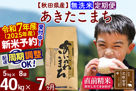 ※令和7年産 新米予約※《定期便7ヶ月》秋田県産 あきたこまち 40kg【無洗米】(5kg小分け袋) 2025年産 お届け周期調整可能 隔月に調整OK お米 藤岡農産