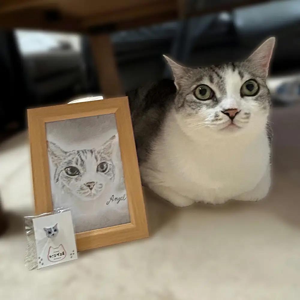 【うちの子似顔絵オーダーメイド】似顔絵の原画とピンバッジ5個セット　225P7801