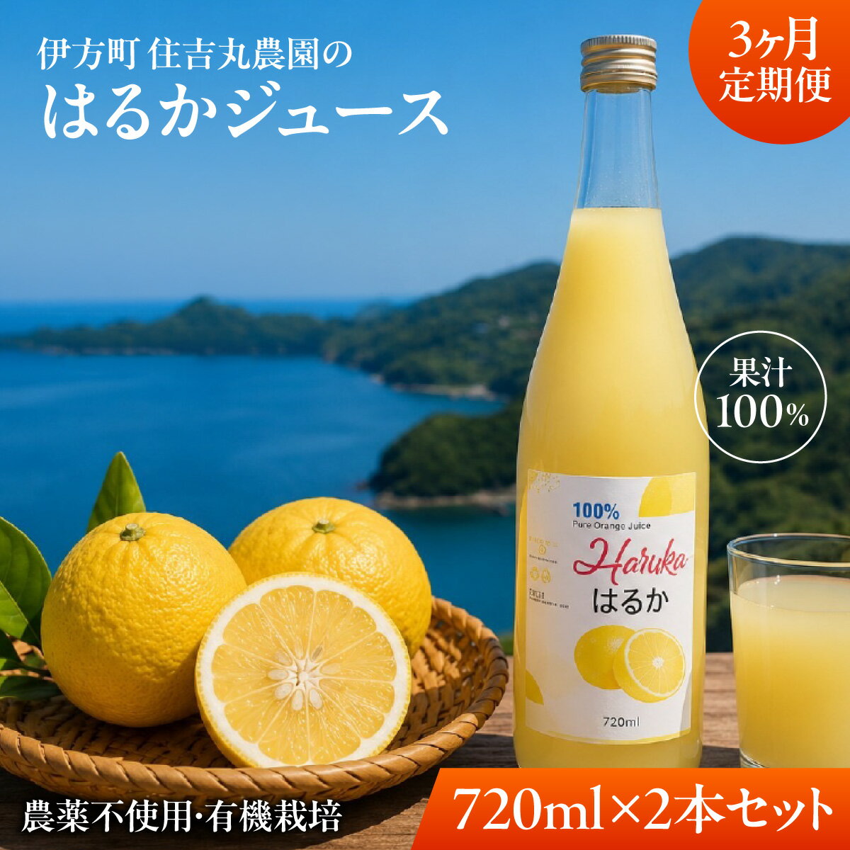 【ふるさと納税】【3か月定期便】はるかジュース 720ml×2本 【ふるさと納税 人気 おすすめ ランキング はるかジュース みかん ミカン オレンジ　無農薬　有機栽培　佐田岬半島　農家直送　住吉丸農園 愛媛県 伊方町 送料無料】 IKTBN019