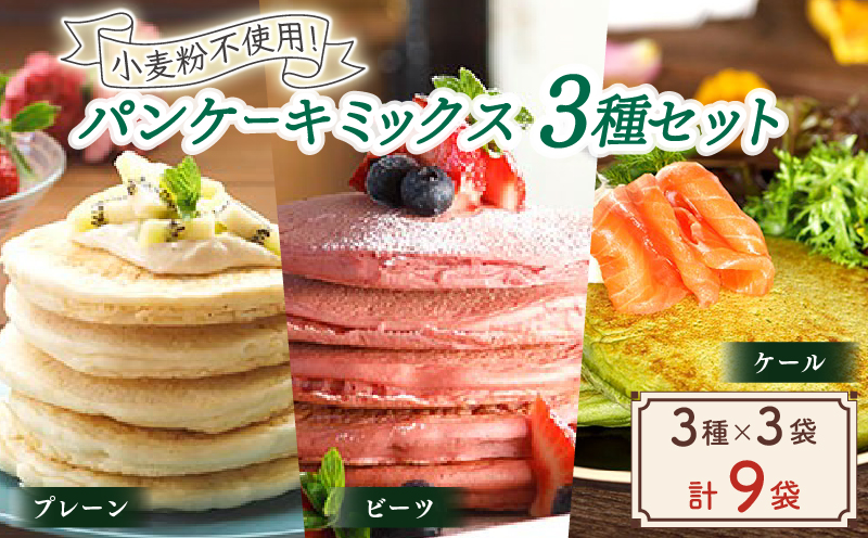 米粉 パンケーキミックス 3種 セット 計9袋 計990g | 米粉スイーツ パンケーキミックス 詰め合わせ 食べ比べ アレルゲンフリー 国産 ビーツ ケール グルテンフリー パンケーキ 料理 お菓子作り 小麦粉代用 ケーキ お菓子 スイーツ作り スイーツ 米粉 京都 綾部