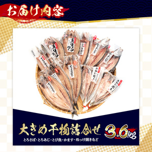 No.406-B 大きめ干物詰合せ＜合計3.6kg＞ 干物 セット 詰め合わせ ひもの 魚介類 魚 おかず おつまみ お楽しみ 【みのだ食品】