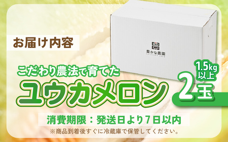 【先行予約】 安心安全！減農薬！こだわり農法で育てた ユウカメロン 2玉 (1玉あたり：1.5kg以上) 【2026年6月中旬以降順次発送予定】 【メロン めろん フルーツ デザート 果物 くだもの 