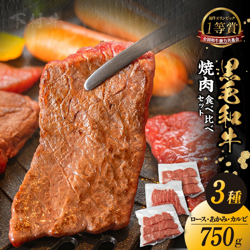 【ふるさと納税】東浦町産 黒毛和牛『下村牛』焼肉3種 食べ比べセット【計750g（ロース・カルビ・あかみ 各250g）】焼肉用 牛肉 BBQ カルビ ロース肉 ブランド牛 和牛 国産 黒毛和牛 赤身肉 焼き肉 グルメ 肉 ビーフ 人気返礼品 高級和牛 送料無料 [AM016]
