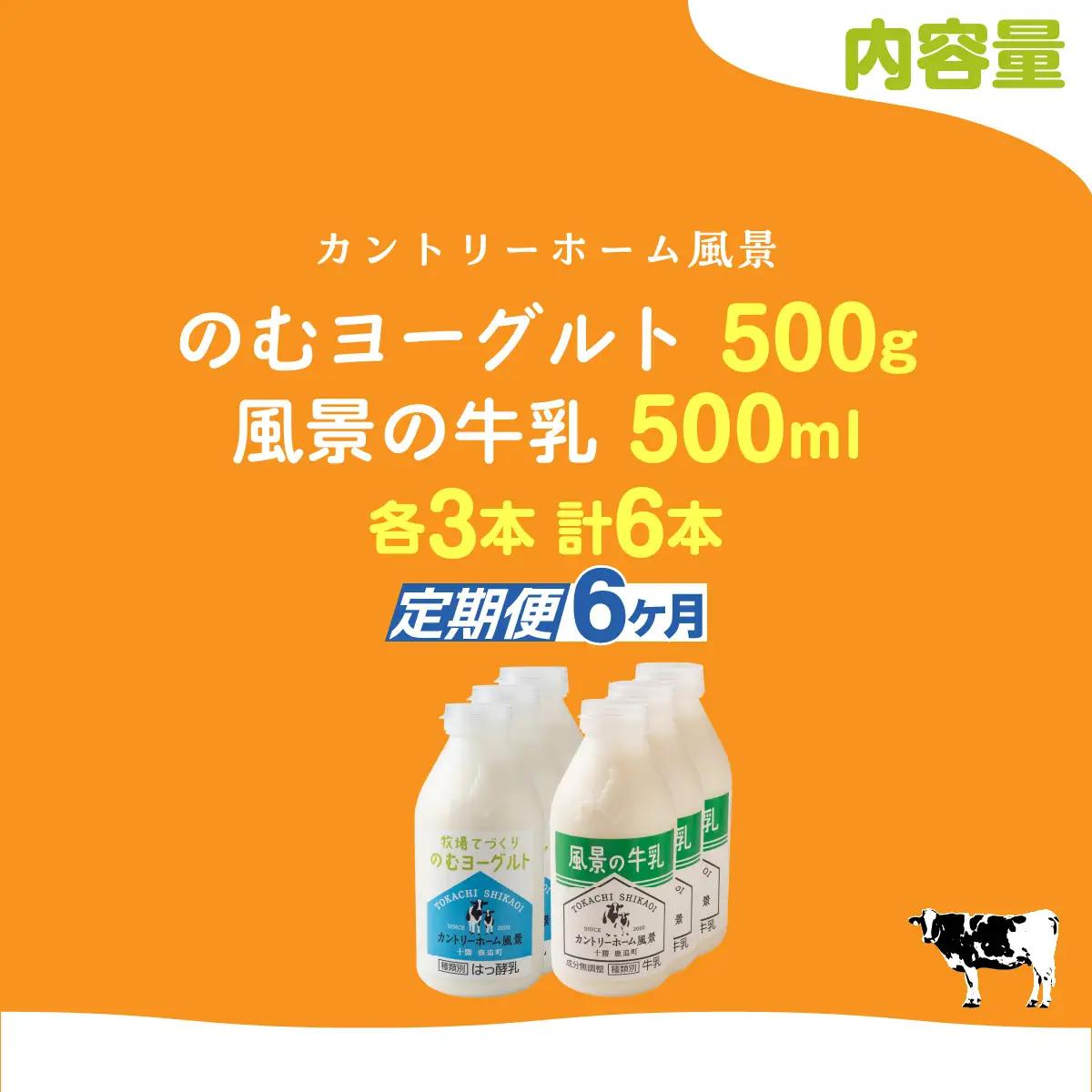 【定期6ヶ月】のむヨーグルト500g 風景の牛乳500ml 各3本 SKB109