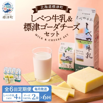 【毎月定期便】【6ヶ月定期便】しべつ牛乳4本・標津ゴーダチーズ2袋セット　北海道 詰め合わせ全6回【配送不可地域：離島】【4067107】