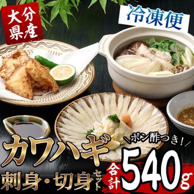 ふるさと納税 佐伯市 【極】カワハギ 刺身・切身セット(刺身100g、肝・身皮40g、切身400g、ポン酢4個)