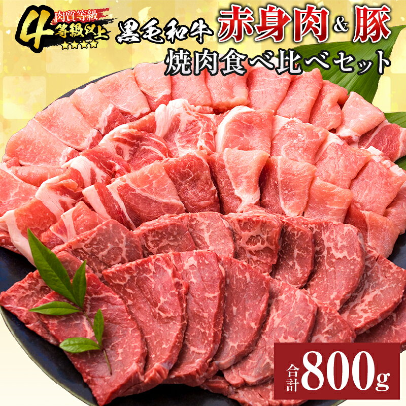 【ふるさと納税】黒毛和牛 赤身肉 豚焼肉 食べ比べ セット 合計800g 肉 牛肉 豚肉 国産 ウデ モモ 豚ロース 肩ロース おすすめ 詰め合わせ おかず お弁当 食品 BBQ バーベキュー キャンプ お祝い 記念日 豚丼 ギフト 贈り物 ミヤチク 冷凍 宮崎県 日南市 送料無料