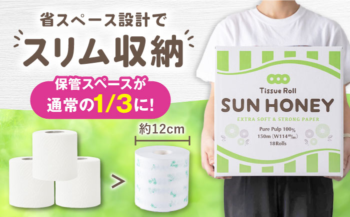【2ケース】３倍長持ち トイレットペーパー サンハニー (花柄グリーン) / 日用品 トイレットペーパー シングル パルプ 再生紙不使用 省スペース トイレットペーパーシングル 【機能素材株式会社】[