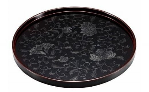 
            輪島塗　丸盆（宝相華沈黒、溜）
          