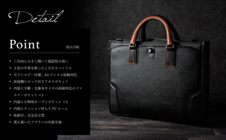 豊岡鞄 craftsmanship サフィアーノ 3方開きビジネス ネイビー 888315 / 木和田正昭商店 ブリーフケース ビジネスバッグ メンズ A4ファイル対応 ノートPC収納 通勤 カバン 