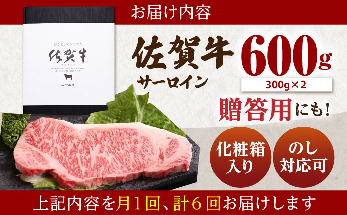 【全6回定期便】佐賀牛 サーロイン ステーキ 600g（300g×2枚）【山下牛舎】 [HAD067]