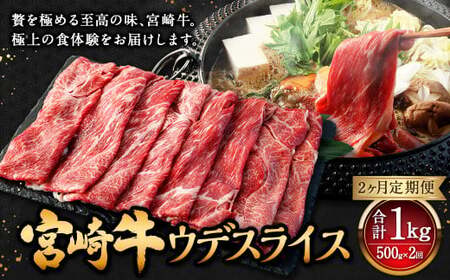 【2ヶ月定期便】＜宮崎牛ウデスライス 500g（1パック：500g×2回）＞ お申込みの翌月下旬頃に第一回目発送（12月は中旬頃）【c1347_mc_x2】 牛肉 お肉 肉 和牛 新生活応援 卒業祝い 就職祝い 入学 卒業 お花見 引越し